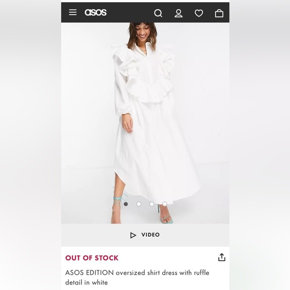 ASOS Edition white ruffle detail oversized shirt dress size 2 - Picture 5 of 10